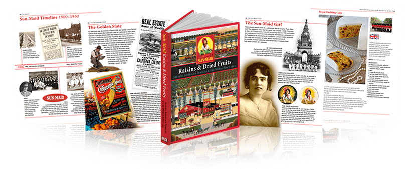 Sun-Maid's 100th anniversary book, showcasing a few pages